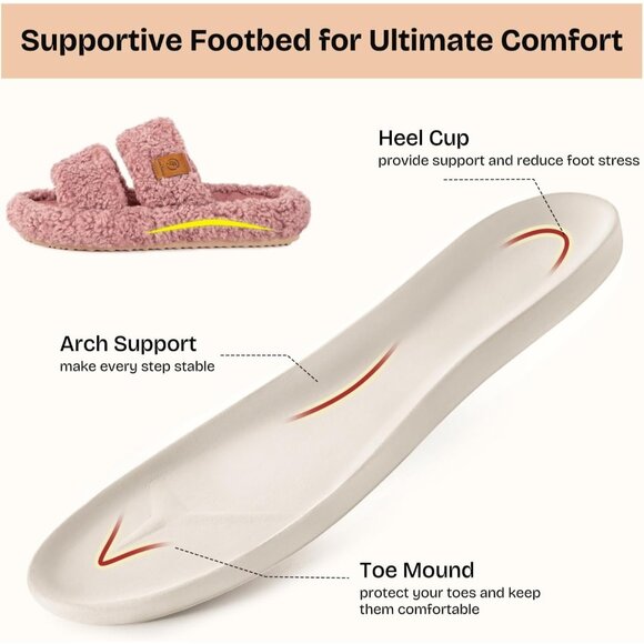 Women's Dusty-Rose Fuzzy Open-toe Slippers Soft Comfy Foam Indoor House Shoes - Picture 6 of 11